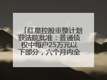 红星控股重整计划获法院批准：普通债权中每户25万元以下部分，六个月内全额现金清偿